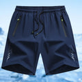 Men’s Casual Shorts — Zipper Pockets, Stretch Fabric, Lightning Stripes, Vertical Ribbed Details, Preppy Fitness Style, Perfect for Spring/Summer Athletic