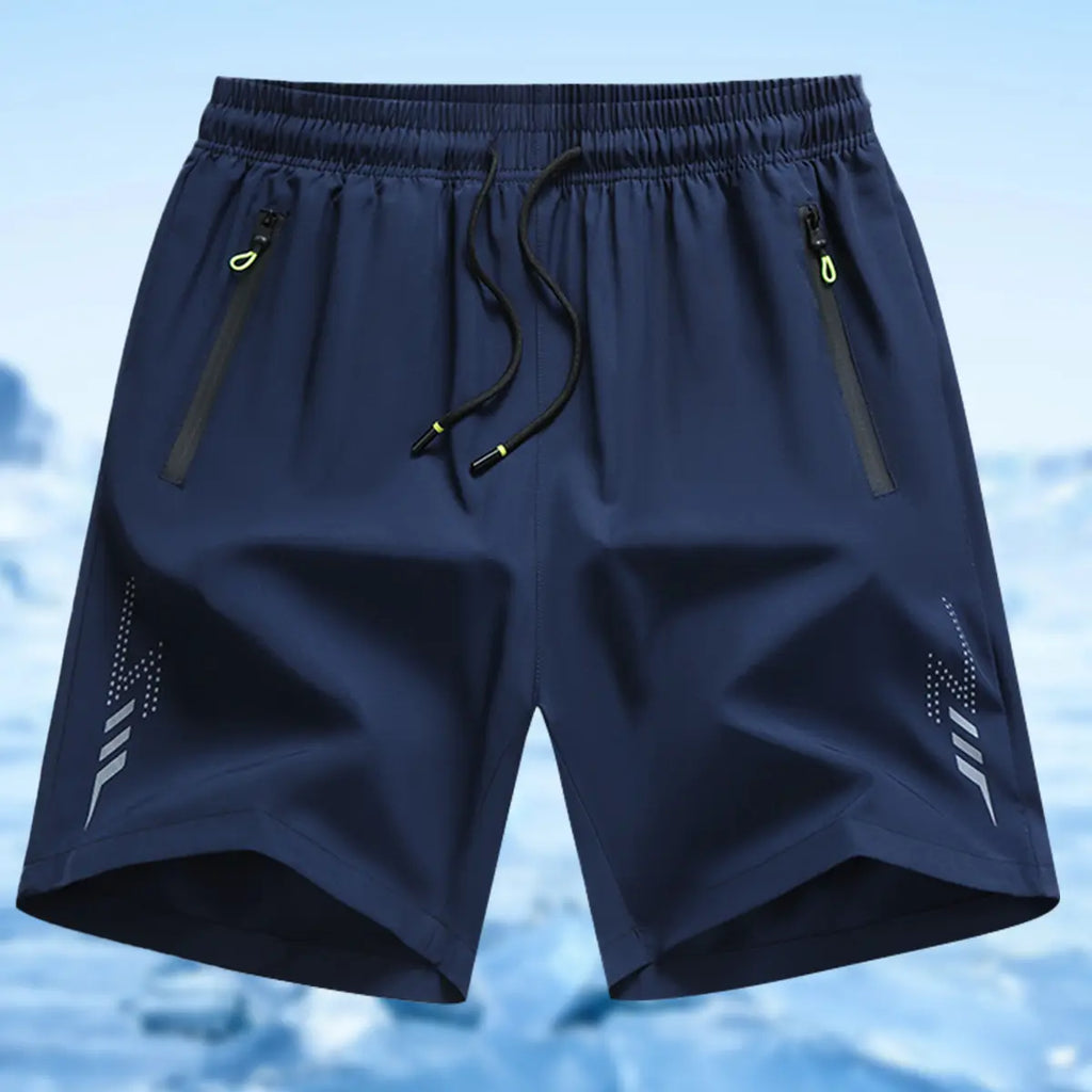 Men’s Casual Shorts — Zipper Pockets, Stretch Fabric, Lightning Stripes, Vertical Ribbed Details, Preppy Fitness Style, Perfect for Spring/Summer Athletic